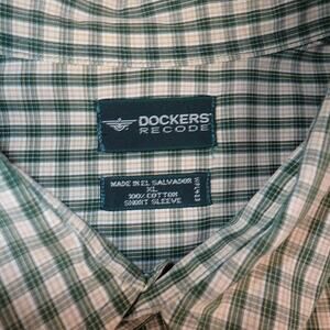Dockers Recode Mens Button Shirt Adult XL White Green Cotton Short Sleeve WPL433
